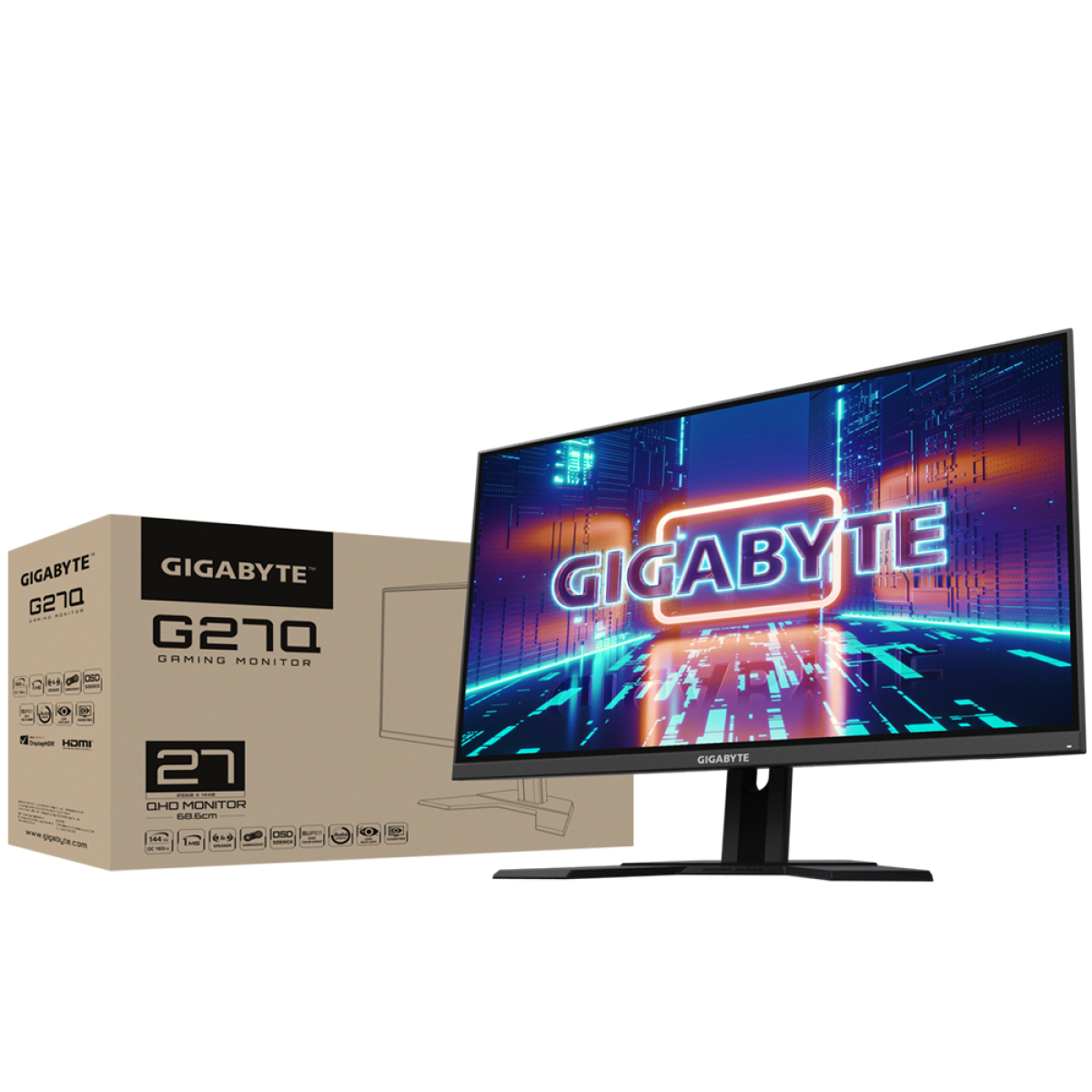 Monitor Gamer Gigabyte G27Q, 27 Pol, QHD, IPS, 1ms, 144Hz, Flickerfree, HDR, HDMI/DP