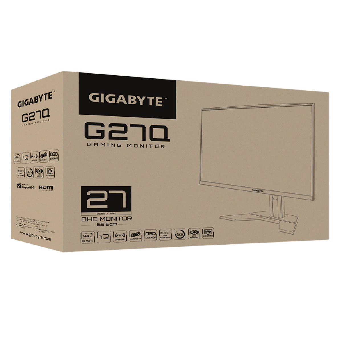 Monitor Gamer Gigabyte G27Q, 27 Pol, QHD, IPS, 1ms, 144Hz, Flickerfree, HDR, HDMI/DP