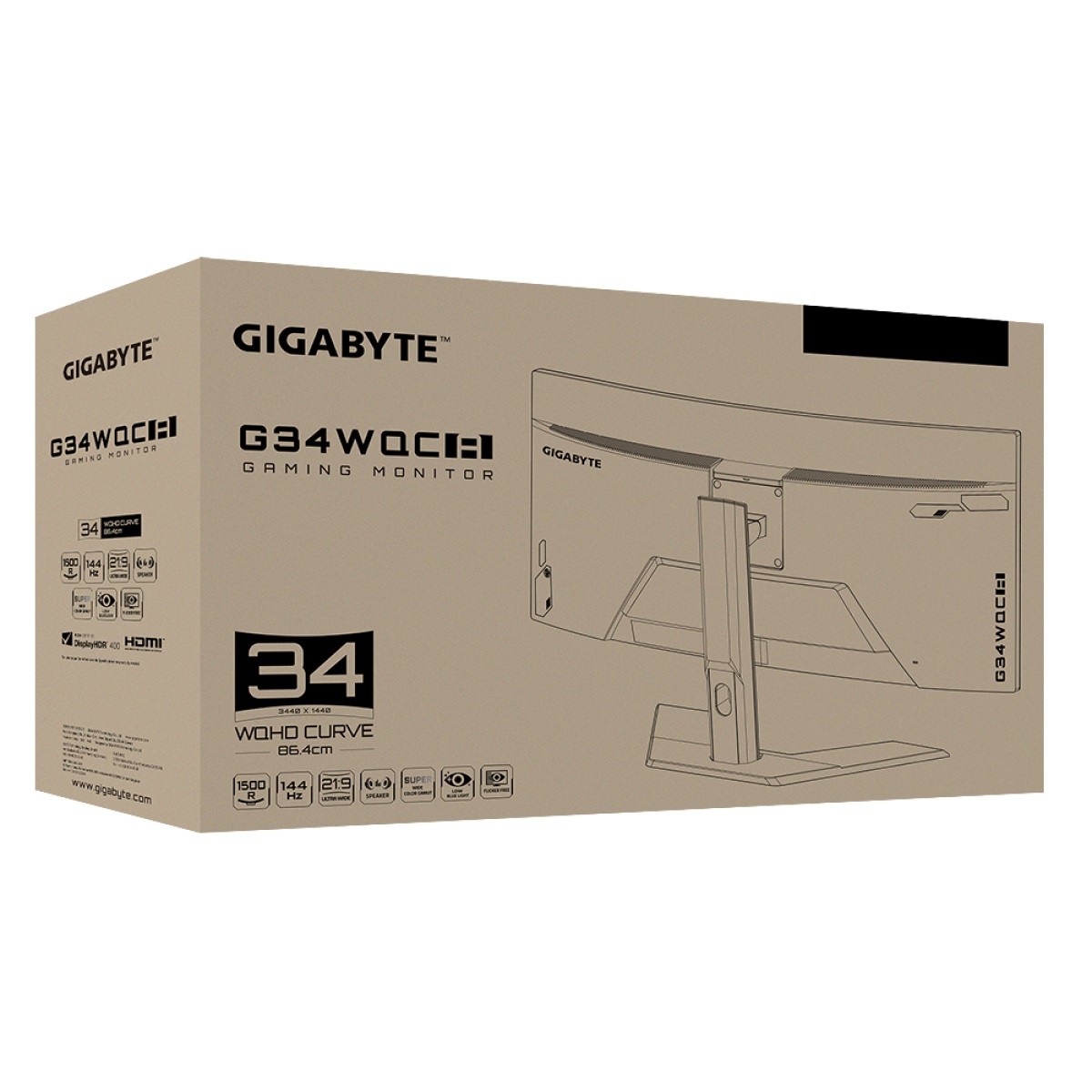 Monitor Gamer Gigabyte G34WQC-A, 34 Pol, Curvo, QHD, VA, 1ms, 144Hz, Flickerfree, HDR, HDMI/DP