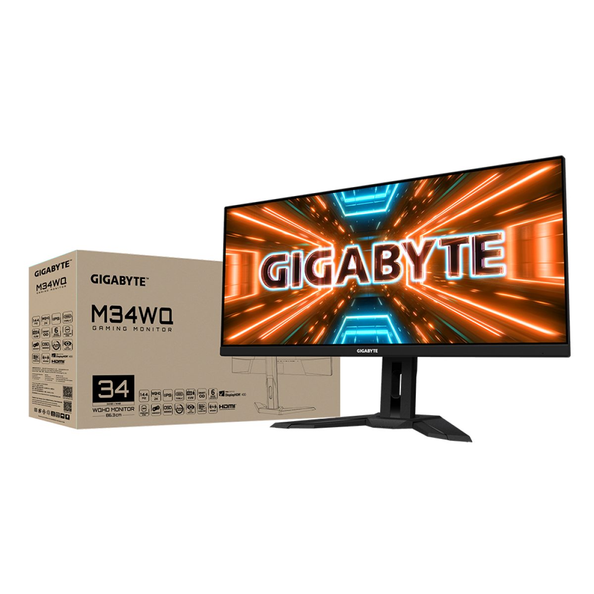 Monitor Gamer Gigabyte M34WQ, 34 Pol, IPS, WQHD, 144Hz, 1ms, 117% sRGB, FreeSync Premium, 20VM0-M34WQBT-1SAR