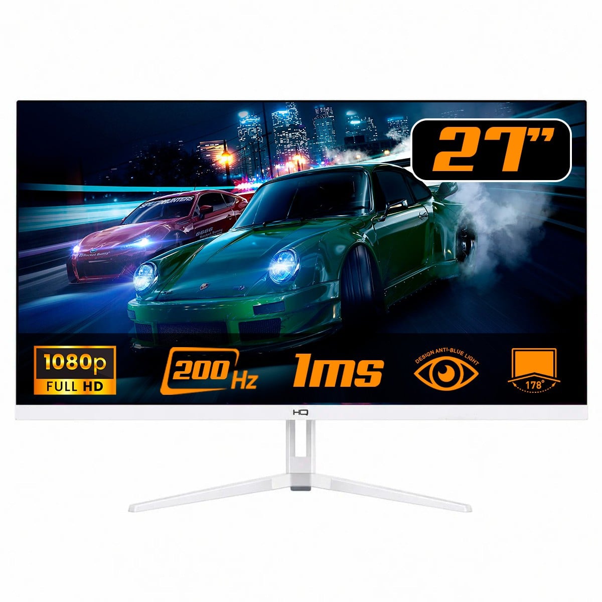 Monitor Gamer HQ, 27 Pol Curvo, Full HD, 200Hz, 1Ms, HDR, FreeSync, Frameless, HDMI/DP, Branco, HQW27C200