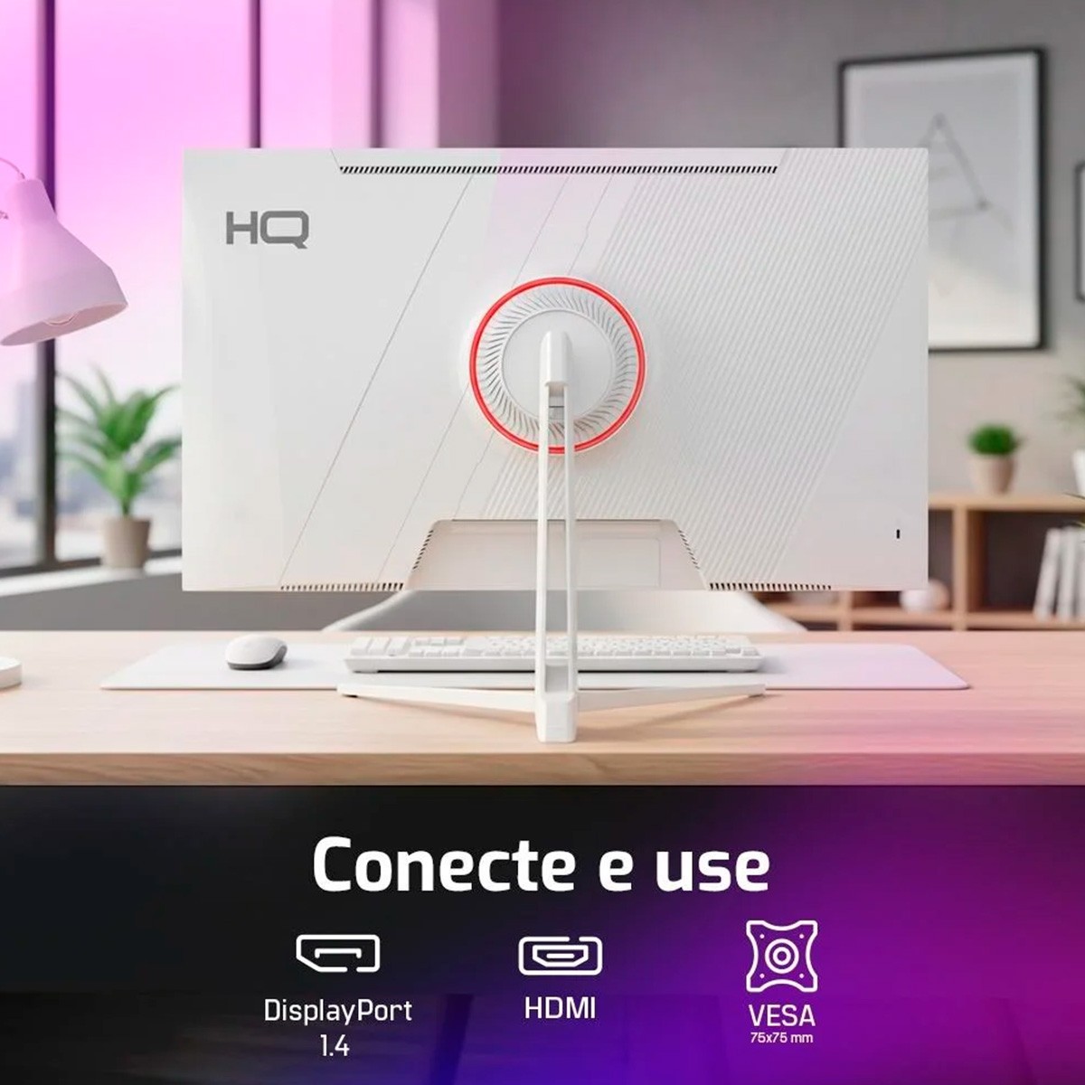 Monitor Gamer HQ, 27 Pol Curvo, Full HD, IPS, 200Hz, 1Ms, HDR, FreeSync, Frameless, HDMI/DP, Branco, HQW27C200