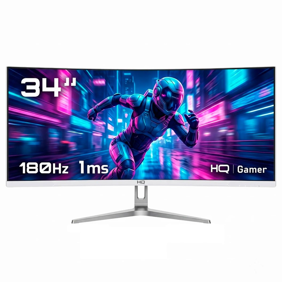 Monitor Gamer HQ, 34 Pol, Curvo, Ultrawide, QHD, 3440x1440, IPS, 180Hz, 1Ms, HDR, FreeSync, HDMI/DP, Branco, HQW34C180