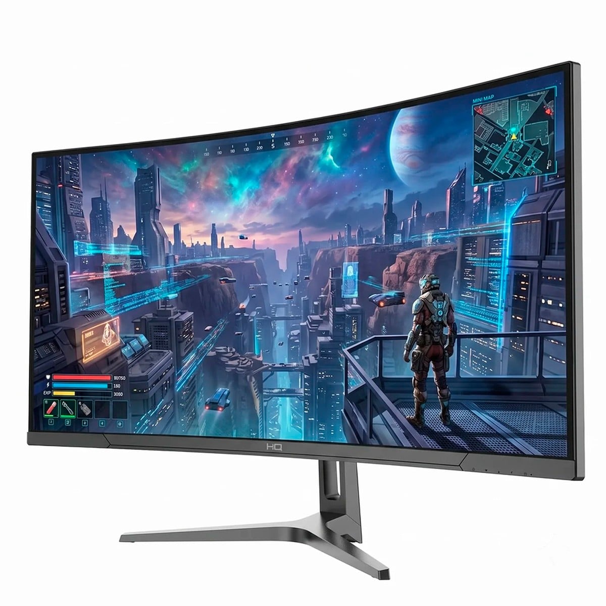 Monitor Gamer HQ, 34 Pol, Curvo, Ultrawide, QHD, 3440x1440, IPS, 180Hz, 1Ms, HDR, FreeSync, HDMI/DP, Preto, HQ34C180