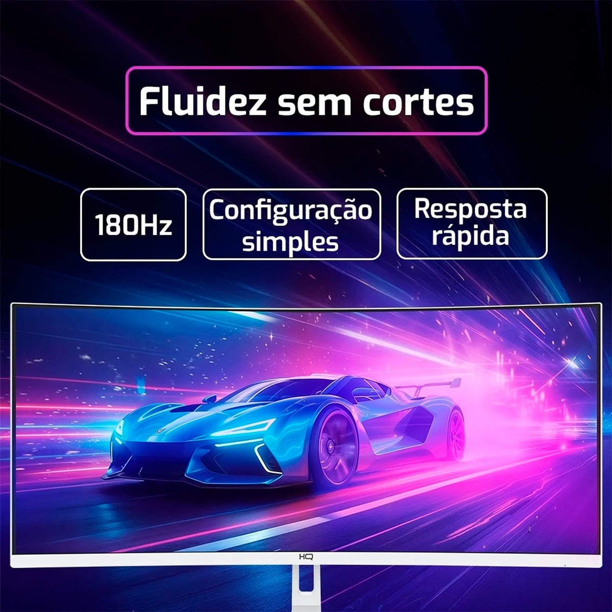 Monitor Gamer HQ, 34 Pol, Curvo, Ultrawide, QHD, 3440x1440, VA, 180Hz, 1Ms, HDR, FreeSync, HDMI/DP, Branco, HQW34C180