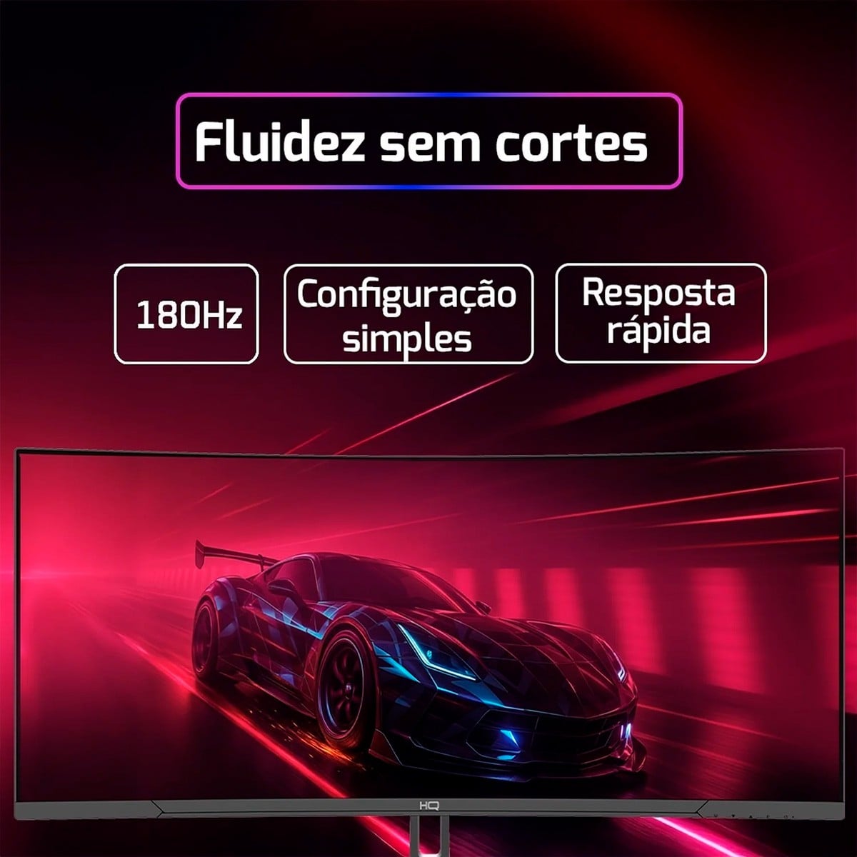 Monitor Gamer HQ, 34 Pol, Curvo, Ultrawide, QHD, 3440x1440, VA, 180Hz, 1Ms, HDR, FreeSync, HDMI/DP, Preto, HQ34C180