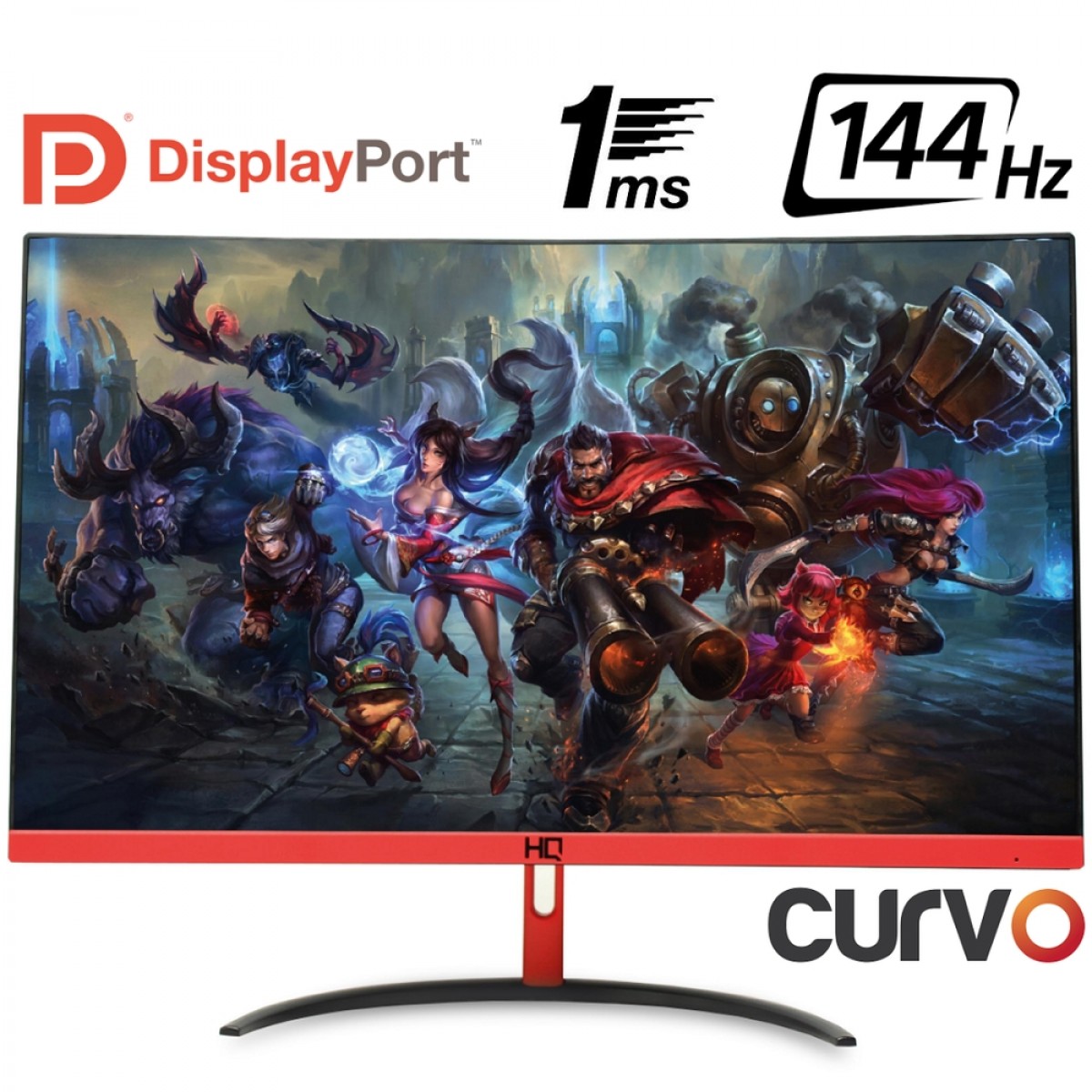 Monitor Gamer HQ Curvo 24 Pol, Full HD, 144Hz, 1ms, Freesync, HDMI, Display Port