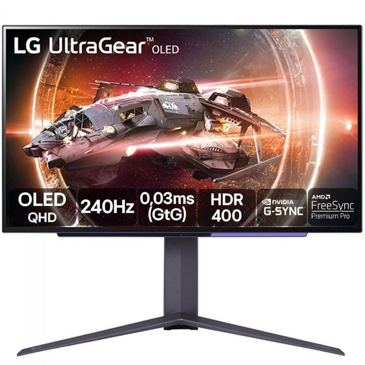 Monitor Gamer LG UltraGear OLED, 27 Pol, Quad HD, 240Hz, IPS, 0.03ms, HDR400, FreeSync/G-Sync, HDMI/DP, 27GS95QE-B.AWZM
