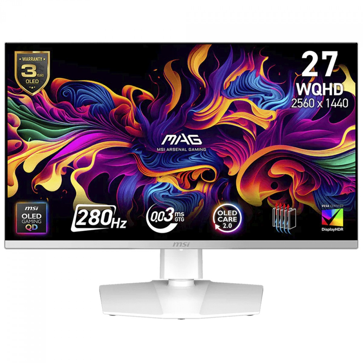 Monitor Gamer MSI MAG 272QPW, 27 Pol, QD-OLED, WQHD, 0.03ms, 280Hz, 138% sRGB, G-Sync/FreeSync Premium Pro, HDMI/DP