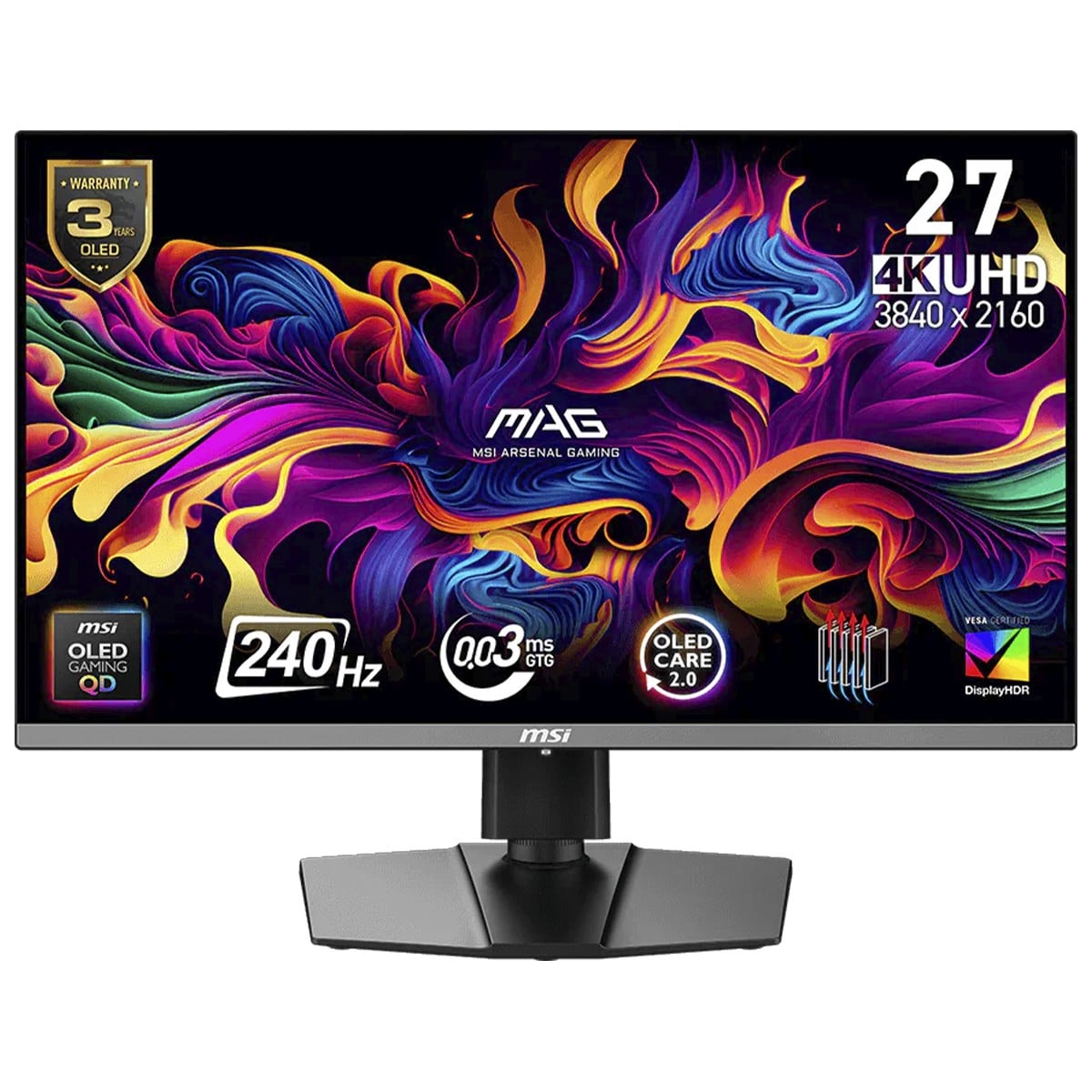 Monitor Gamer MSI MAG 272UP QD-OLED X24, 26,5 Pol, UQHD, QD-OLED, 0.03ms, 240Hz, HDR400, 138% sRGB, FreeSync/G-Sync, HDMI/DP