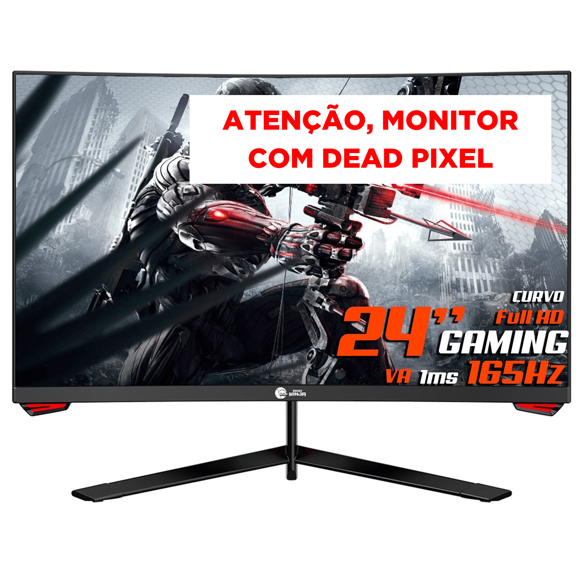 Monitor Gamer Ninja Sharingan, 24 Pol, Curvo, Full HD, 1ms, 165Hz, HDMI/DP, MGN-003-24S - Open Box COM DEAD PIXEL