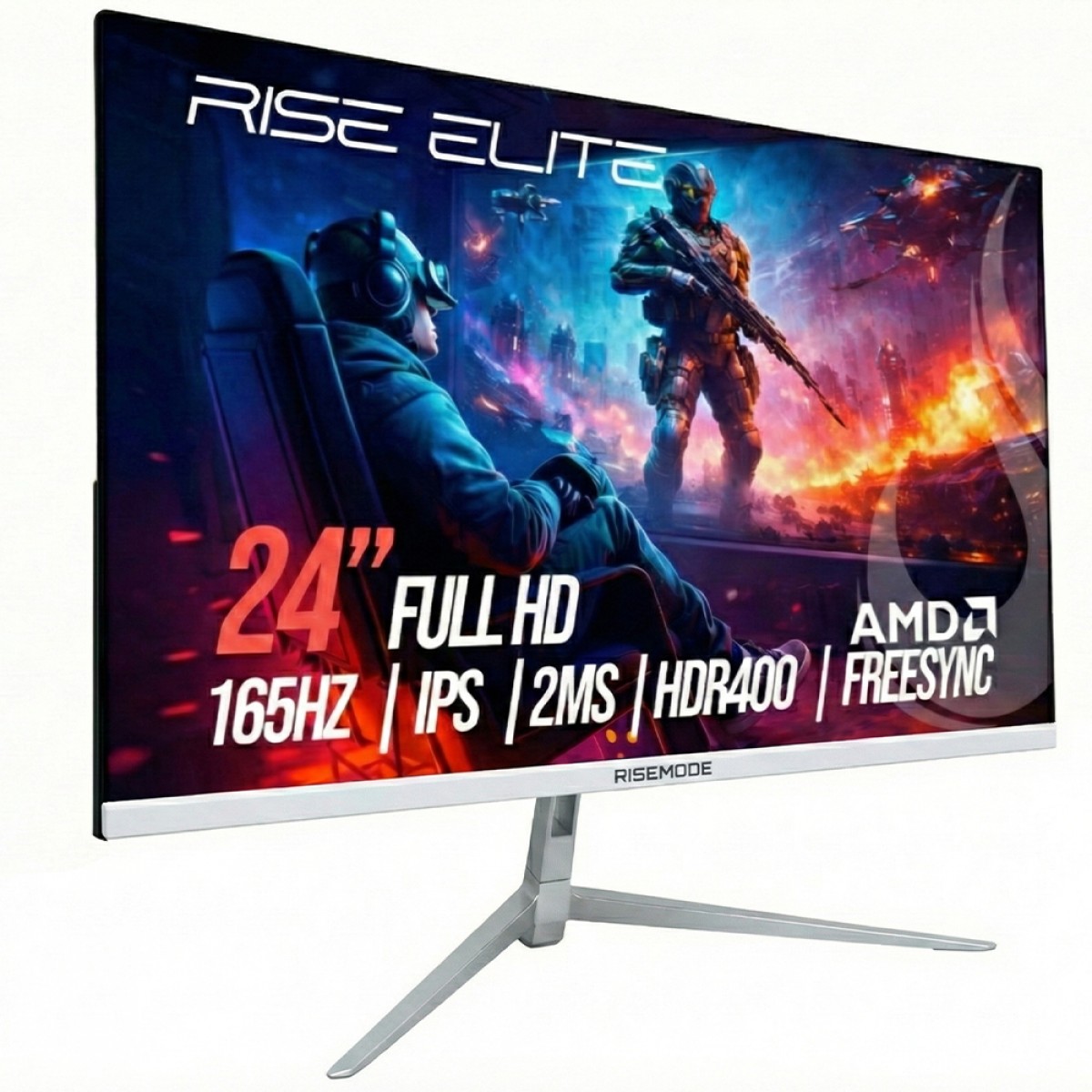 Monitor Gamer Rise Mode Elite, 24 Pol, Full HD, IPS, 165Hz, 2ms, 99% sRGB, DP/VGA, Branco, RM-MOG-24F165FH-W