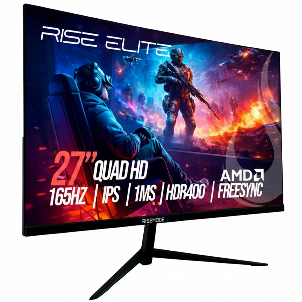 Monitor Gamer Rise Mode Elite, 27 Pol, Quad HD, IPS, 165Hz, 1ms, 99% sRGB, HDMI/DP, FreeSync, RM-MOG-27F1652K-B