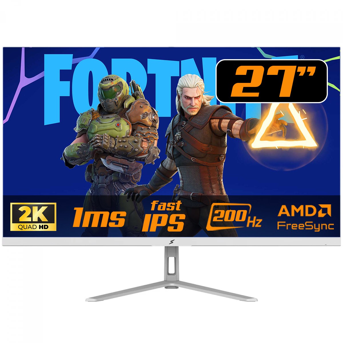 Monitor Gamer SuperFrame Crystal, 27 Pol, RGB, Quad HD, Fast IPS, 1ms, 200Hz, FreeSync/G-Sync, HDMI/DP, Branco, SFCTFW-27200-QHD-PRO