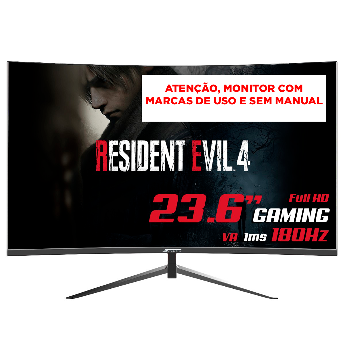 Monitor Gamer SuperFrame Precision, 23.6 Pol, Curvo, Full HD, 1ms, 180Hz, 99% sRGB, FreeSync, HDMI/DP, SFP2415 FHD - Open Box COM MARCAS DE USO E SEM MANUAL