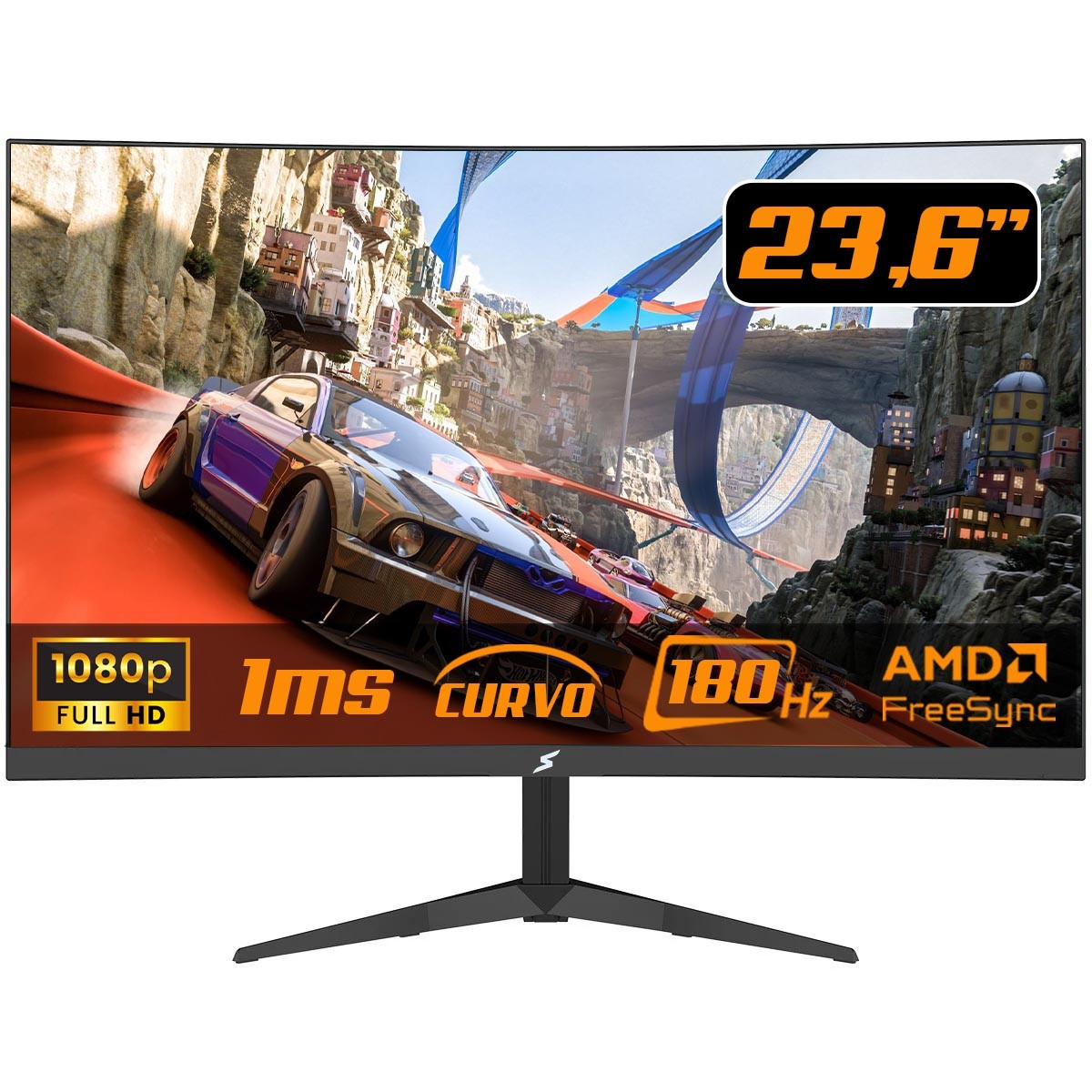 Monitor Gamer SuperFrame Precision Ultra V3, 23.6 Pol, Curvo, Full HD, VA, 1ms, 180Hz, RGB, FreeSync/G-Sync, HDMI/DP, SFPCB-24180-FHD - Open Box