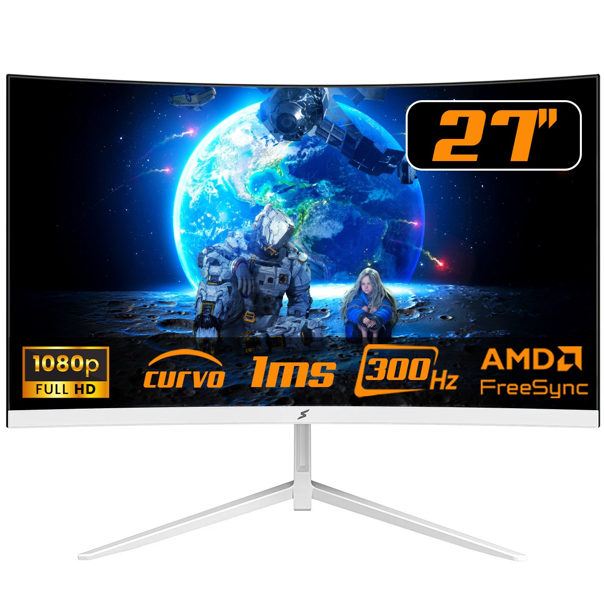 Monitor Gamer SuperFrame Vision, 27 Pol, Curvo, Full HD, VA, 1ms, 300Hz, FreeSync, HDMI/DP, Branco, SF-MN-VSN27FVCFW1B