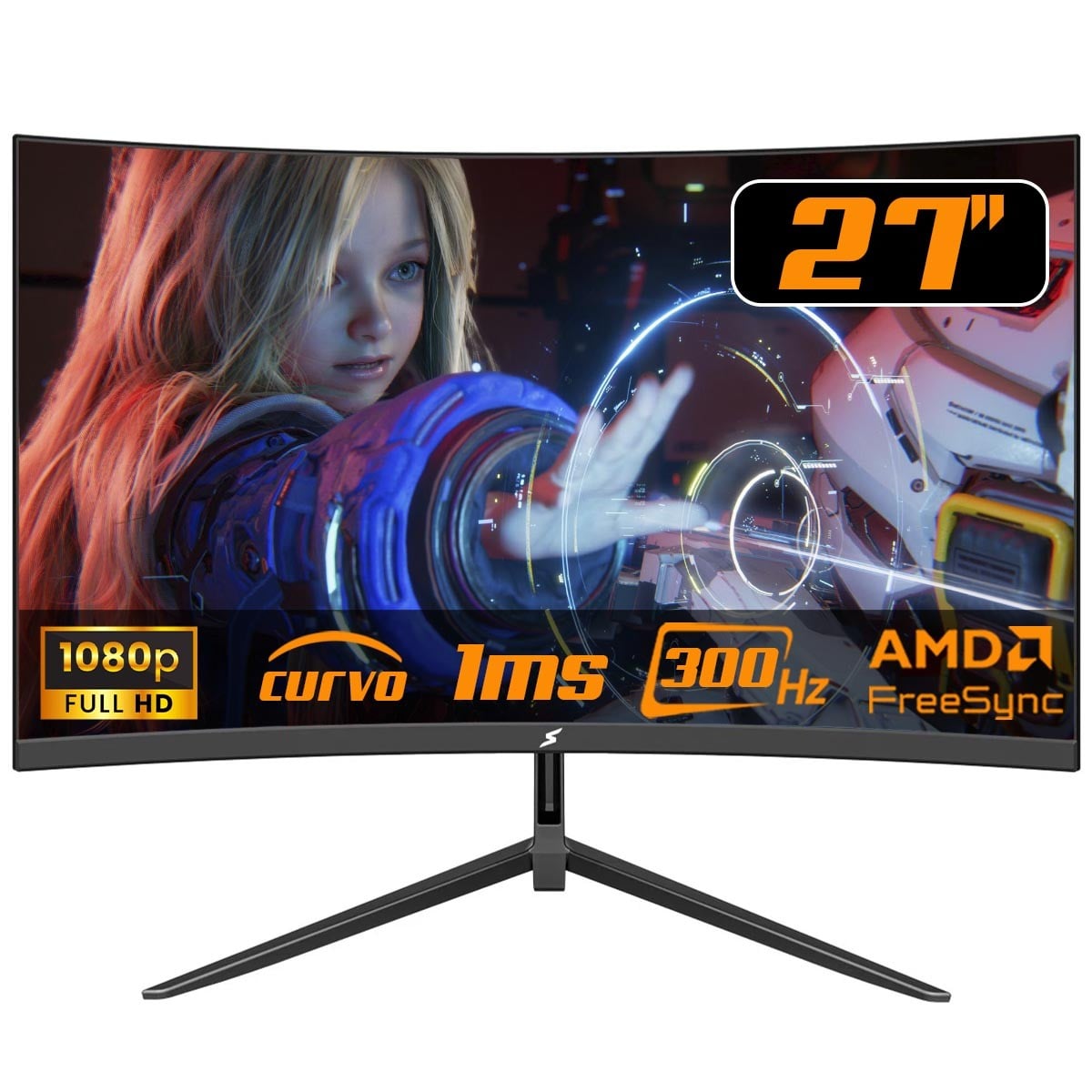 Monitor Gamer SuperFrame Vision, 27 Pol, Curvo, Full HD, VA, 1ms, 300Hz, FreeSync, HDMI/DP, SF-MN-VSN27FVCFB1B