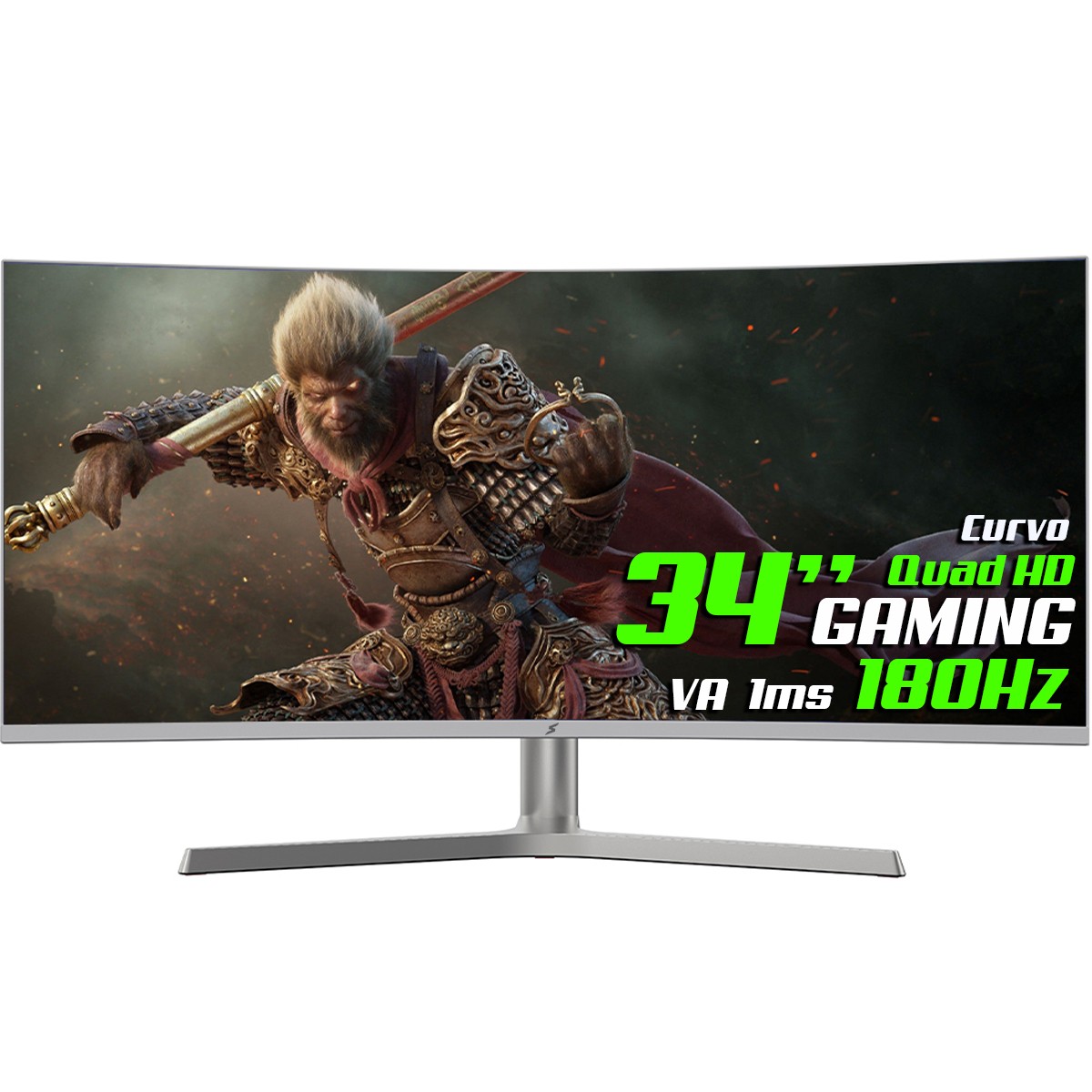 Monitor Gamer SuperFrame Vision Ultra V2, 34 Pol, Curvo, UltraWide, 2.5K, Quad HD, 1ms, 180Hz, VA, 99% sRGB, HDR, FreeSync, HDMI/DP, White, SFVCW-34180-QHD