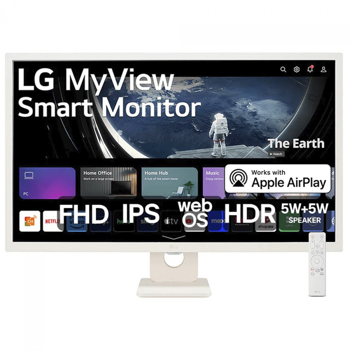 Monitor LG MyView Smart, 32 Pol, Full HD, IPS, WebOs, AirPlay 2, Screen Share, ThinQ Home, Bluetooth, 32SR50F-W