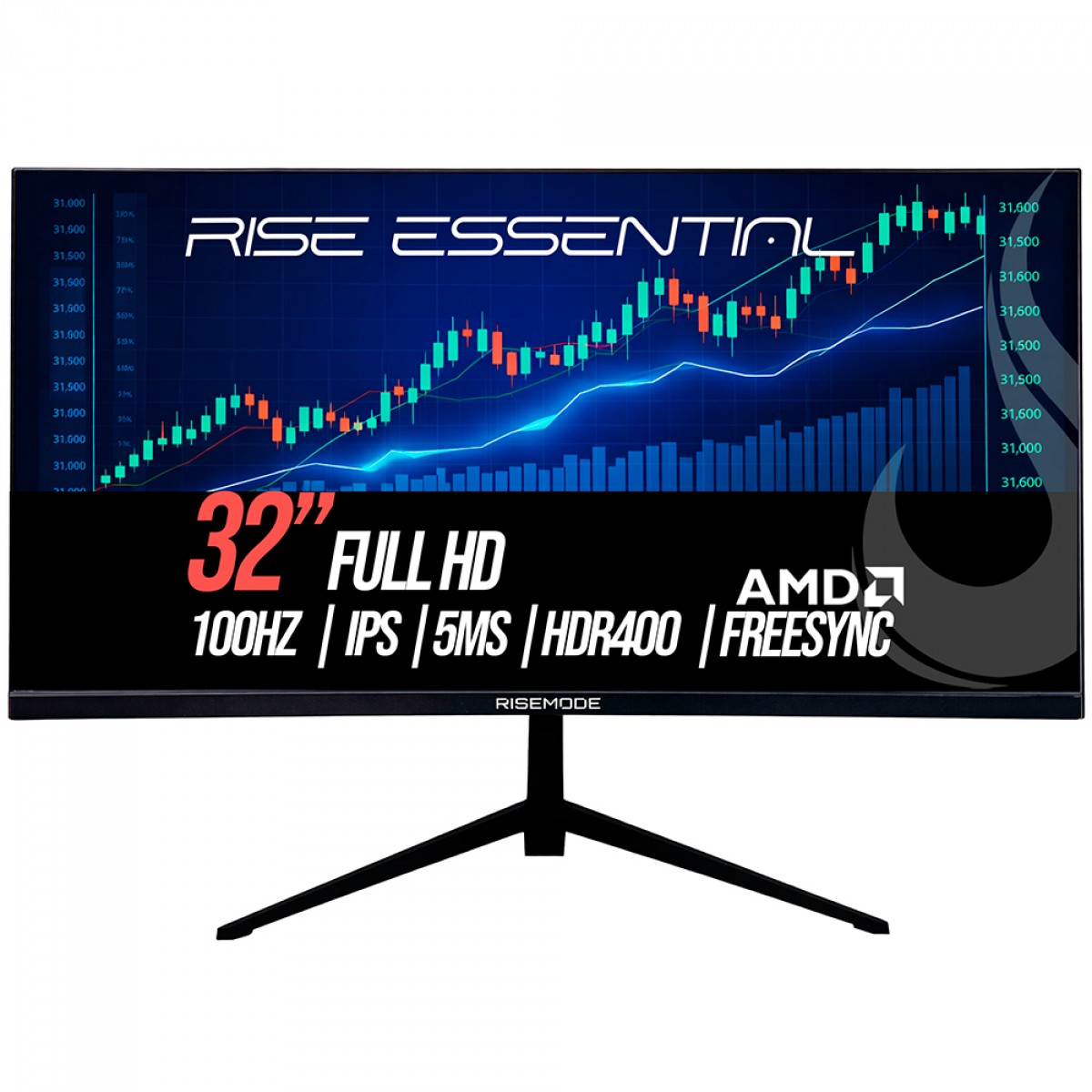 Monitor Rise Mode Essential, 32 Pol, Full HD, IPS, 100Hz, 99% sRGB, HDMI/VGA, FreeSync, RM-MOG-32F100FH-B