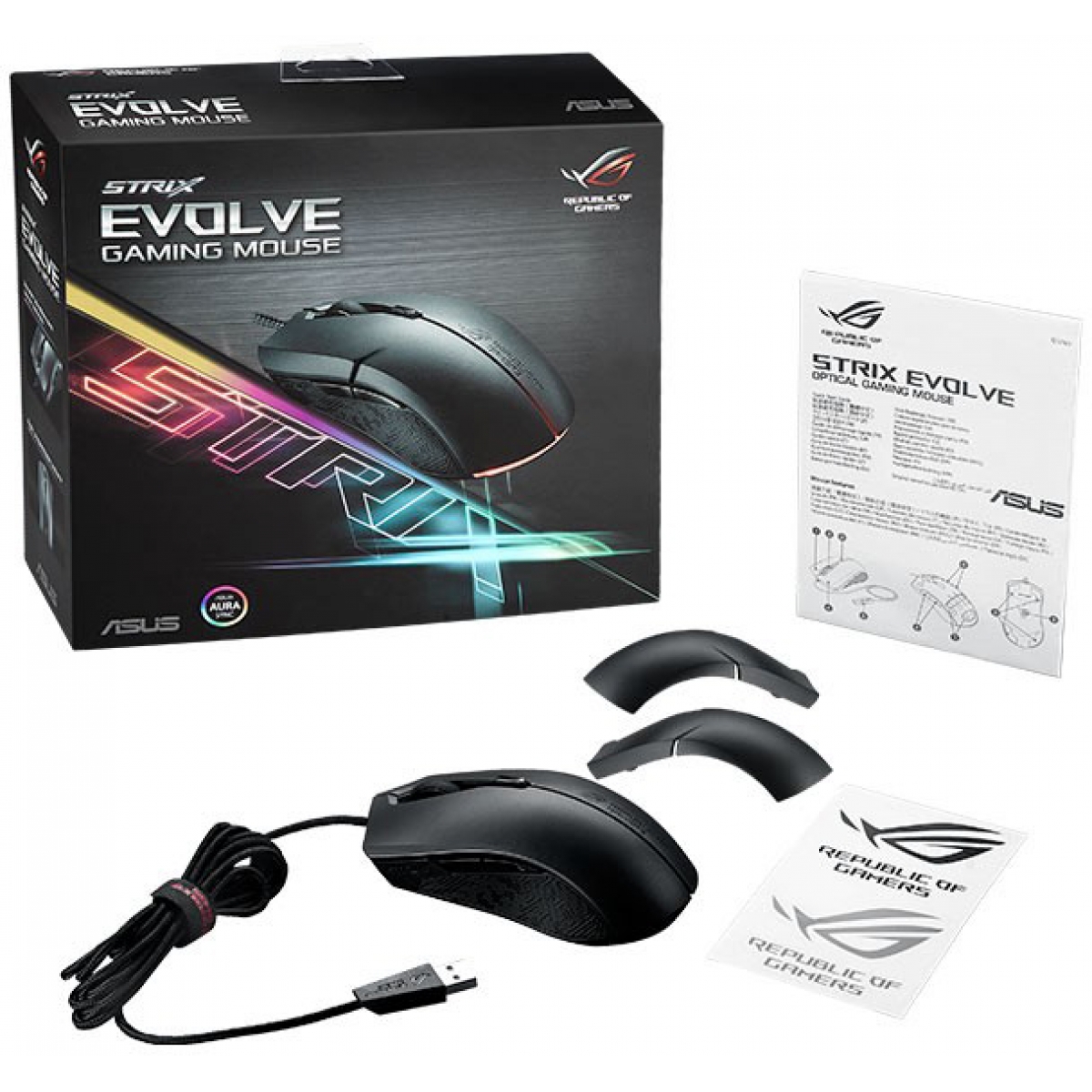 Mouse Gamer Asus Rog Strix Evolve p302 8 Botões Programáveis 7200 DPI RGB Black
