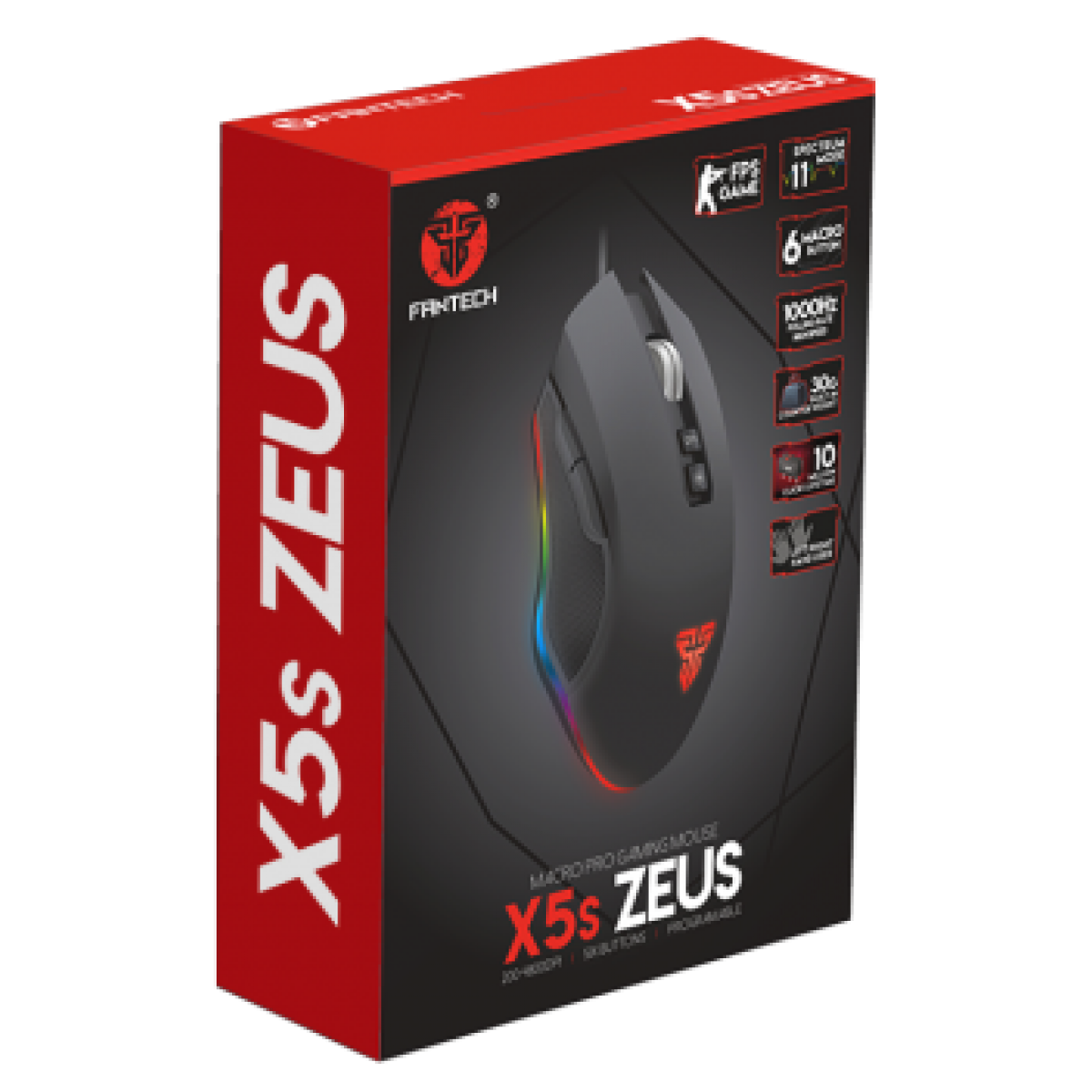 Mouse Gamer Fantech Zeus X5s, 4.800 DPI, 7 Botões, RGB, Black