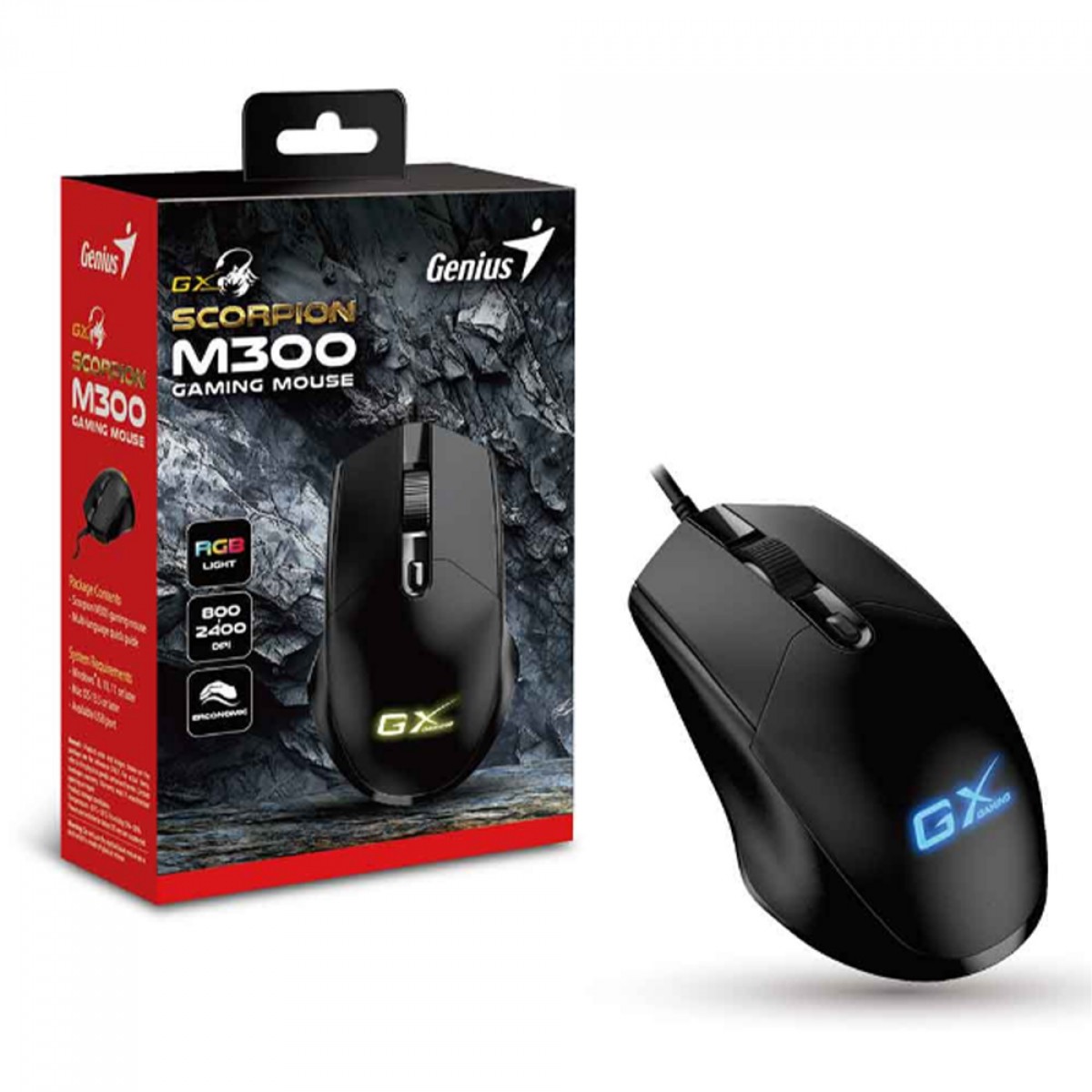 Mouse Gamer Genius Scorpion M300, RGB, 2400 DPI, 4 Botões, Preto