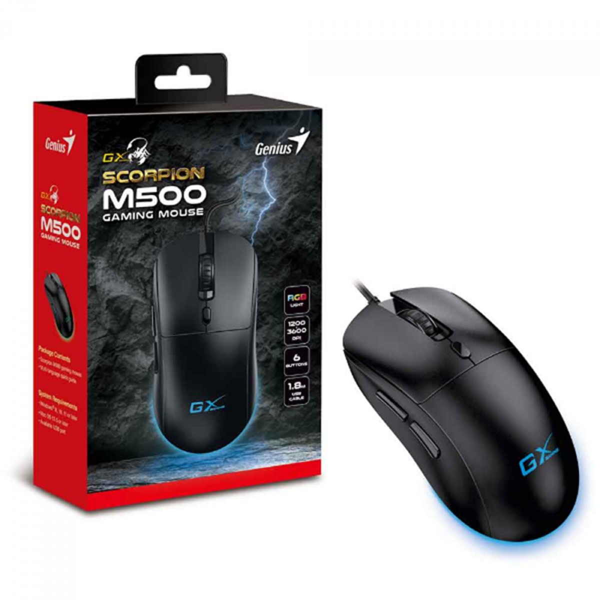 Mouse Gamer Genius Scorpion M500, RGB, 3600 DPI, 6 Botões, Preto
