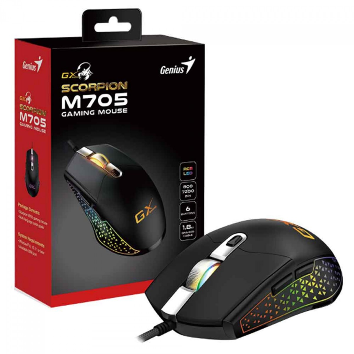 Mouse Gamer Genius Scorpion M705, RGB, 7200 DPI, 6 Botões, Preto