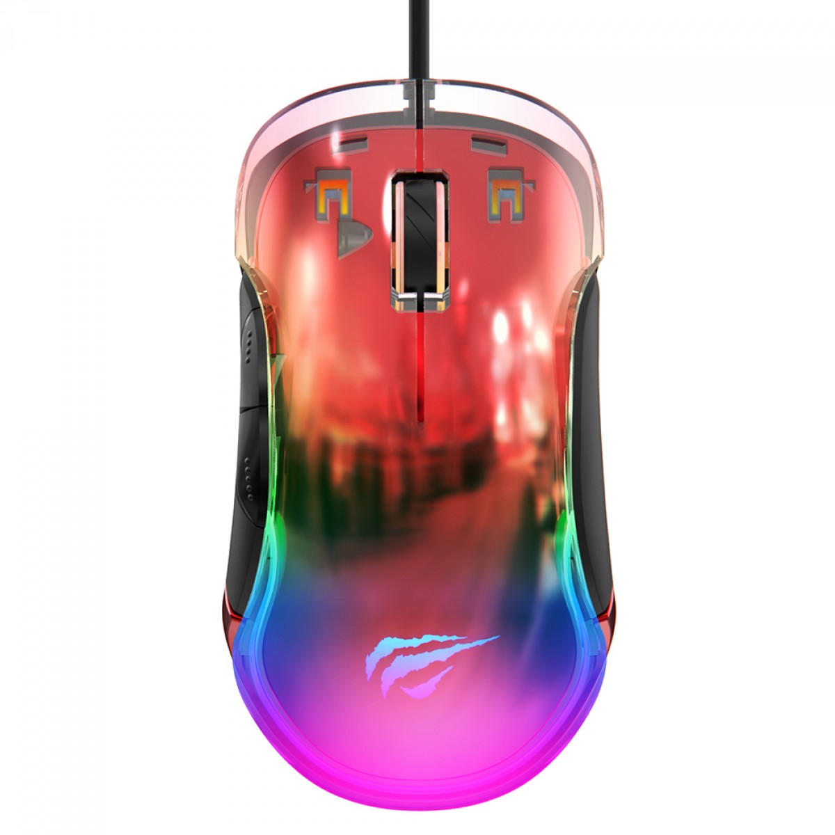 Mouse Gamer Havit MS952, RGB, 8000DPI, USB, 7 Botões, PMW3325, Preto e Vermelho