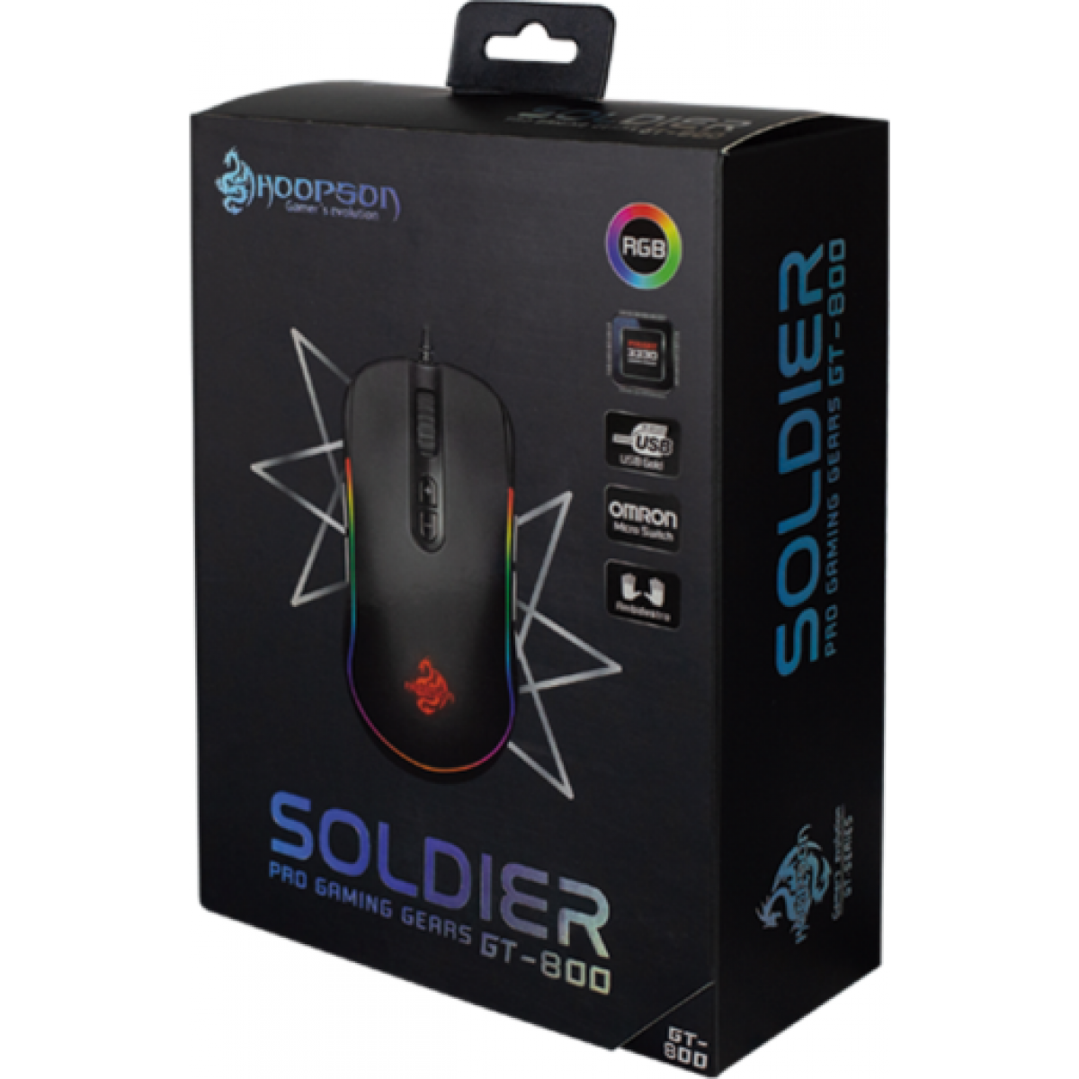 Mouse Gamer Hoopson Soldier RGB, 7200 DPI, 10 Botões, Black, GT800