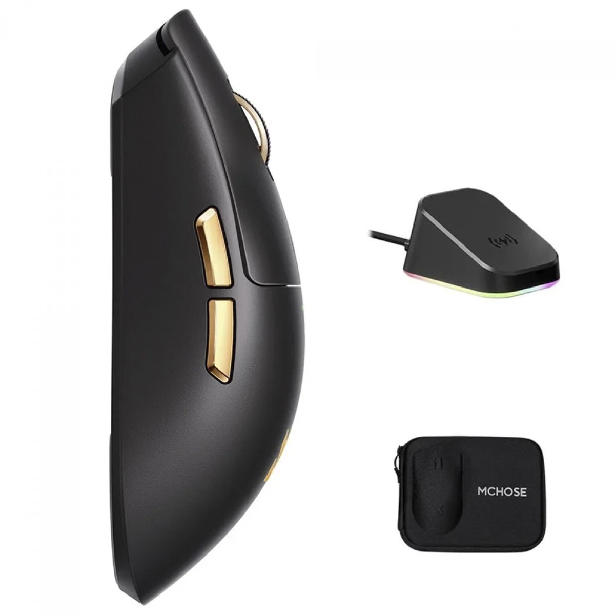 Mouse Gamer MCHOSE K7 Ultra Black, Wireless, Bluetooth, 42000 DPI, 8K, Sensor PAW 3950, Com Dock De Carregamento, Preto, MC-K7-9