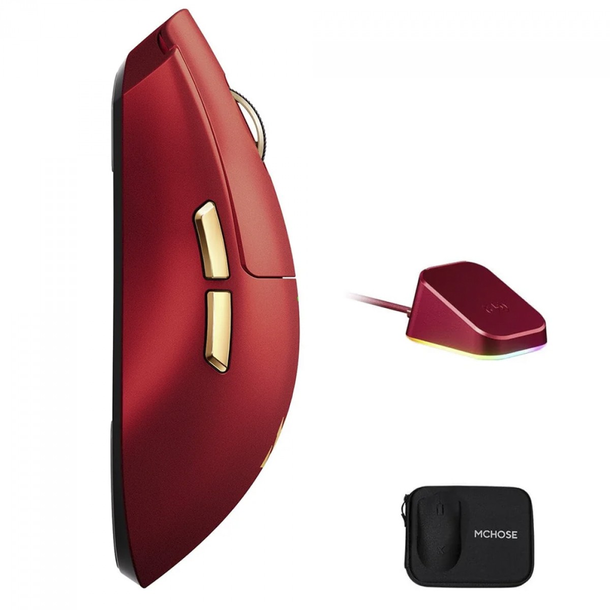 Mouse Gamer MCHOSE K7 Ultra, Wireless, Bluetooth, 42000 DPI, 8K, Sensor PAW 3950, Com Dock De Carregamento, Iron Red, MC-K7-8