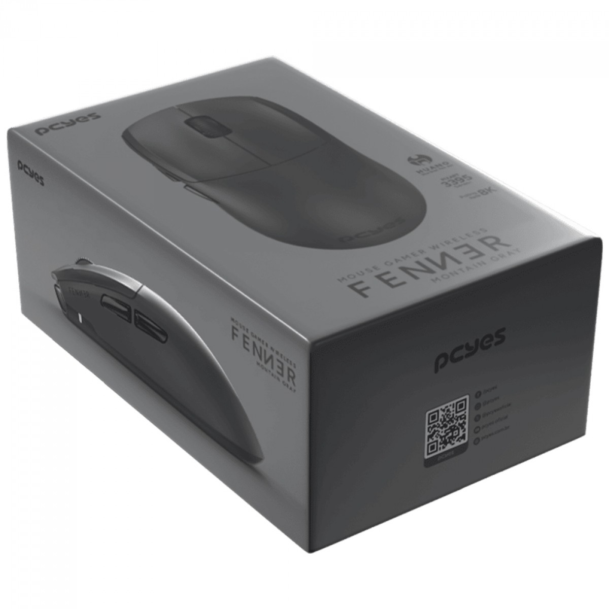 Mouse Gamer PCYes Fenner, Wireless/Bluetooth, 26000 DPI, 8K, 5 Botões, Sensor PixArt 3395, Preto, PMGFBV8K