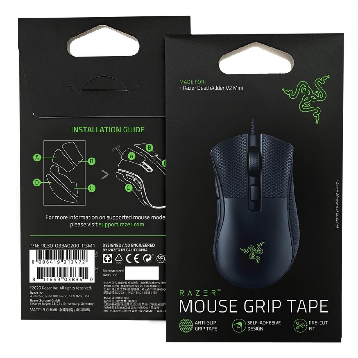 Mouse Gamer Razer DeathAdder V2 Mini, Chroma, Optical Switch, 6 Botões, 8500 DPI + Mouse Grip Tape, RZ01-03340100-R3U1