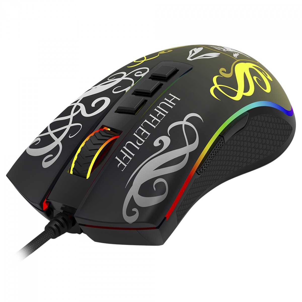 Mouse Gamer Redragon Cobra Harry Potter Special Edition Hufflepuff, RGB, 12400 DPI, PMW3327, 8 Botões, Preto e Amarelo, HP-711H