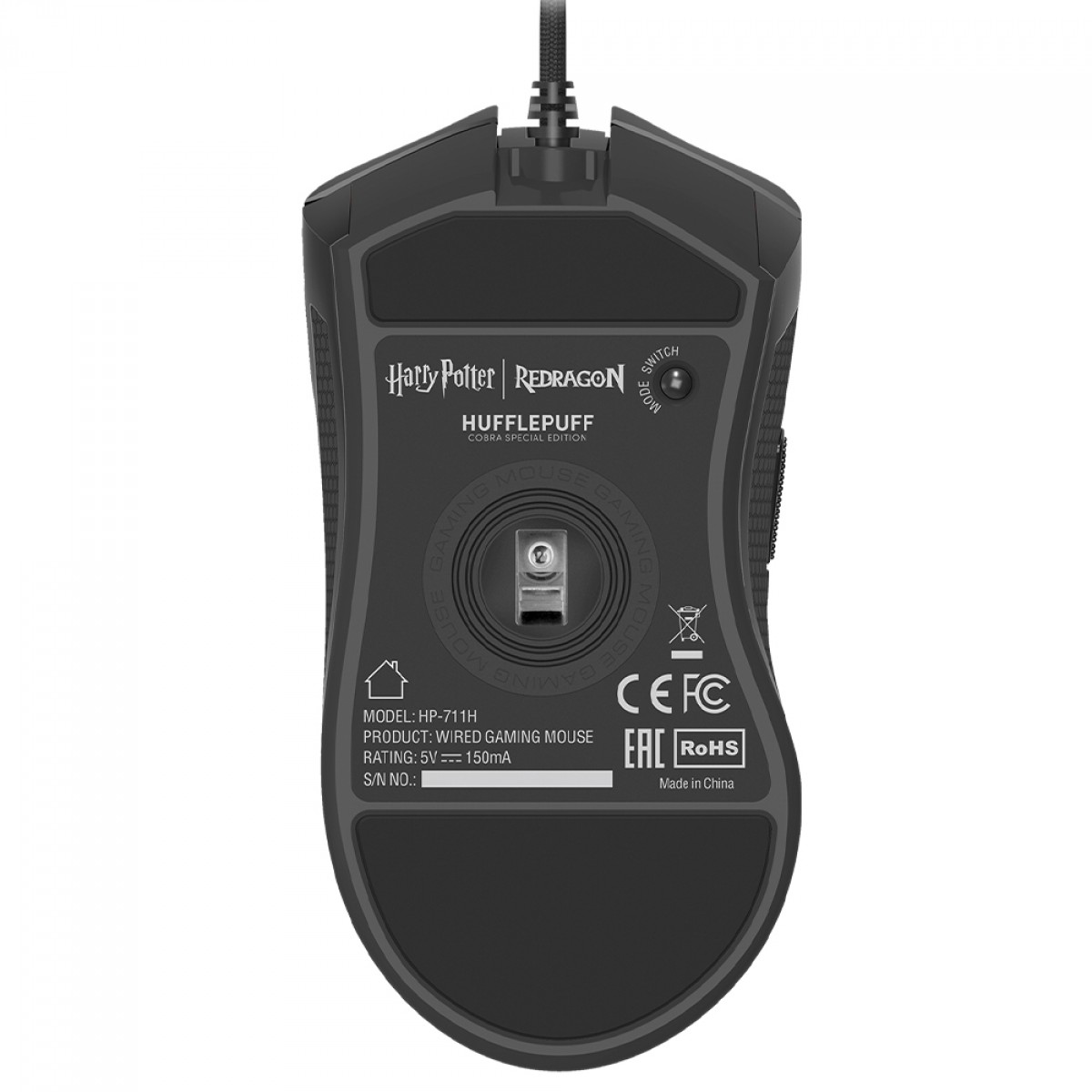 Mouse Gamer Redragon Cobra Harry Potter Special Edition Hufflepuff, RGB, 12400 DPI, PMW3327, 8 Botões, Preto e Amarelo, HP-711H
