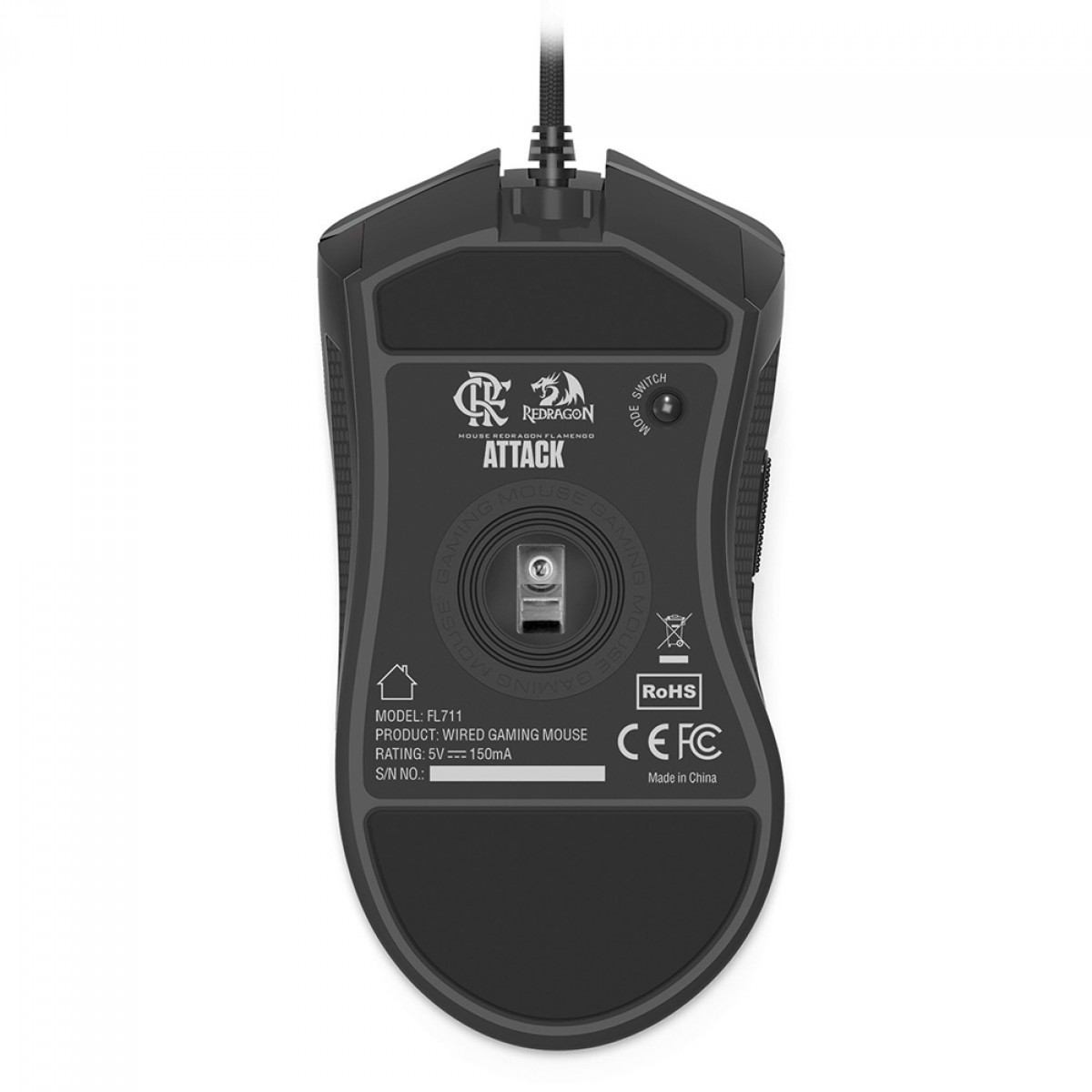 Mouse Gamer Redragon Flamengo Attack, LED Vermelho, 8 Botões, 12400 DPI, PMW3327, Preto e Vermelho, FL711