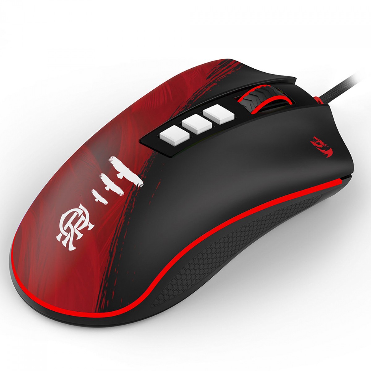 Mouse Gamer Redragon Flamengo Attack, LED Vermelho, 8 Botões, 12400 DPI, PMW3327, Preto e Vermelho, FL711