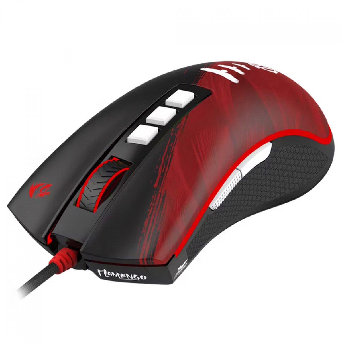 Mouse Gamer Redragon Flamengo Attack, LED Vermelho, 8 Botões, 12400 DPI, PMW3327, Preto e Vermelho, FL711
