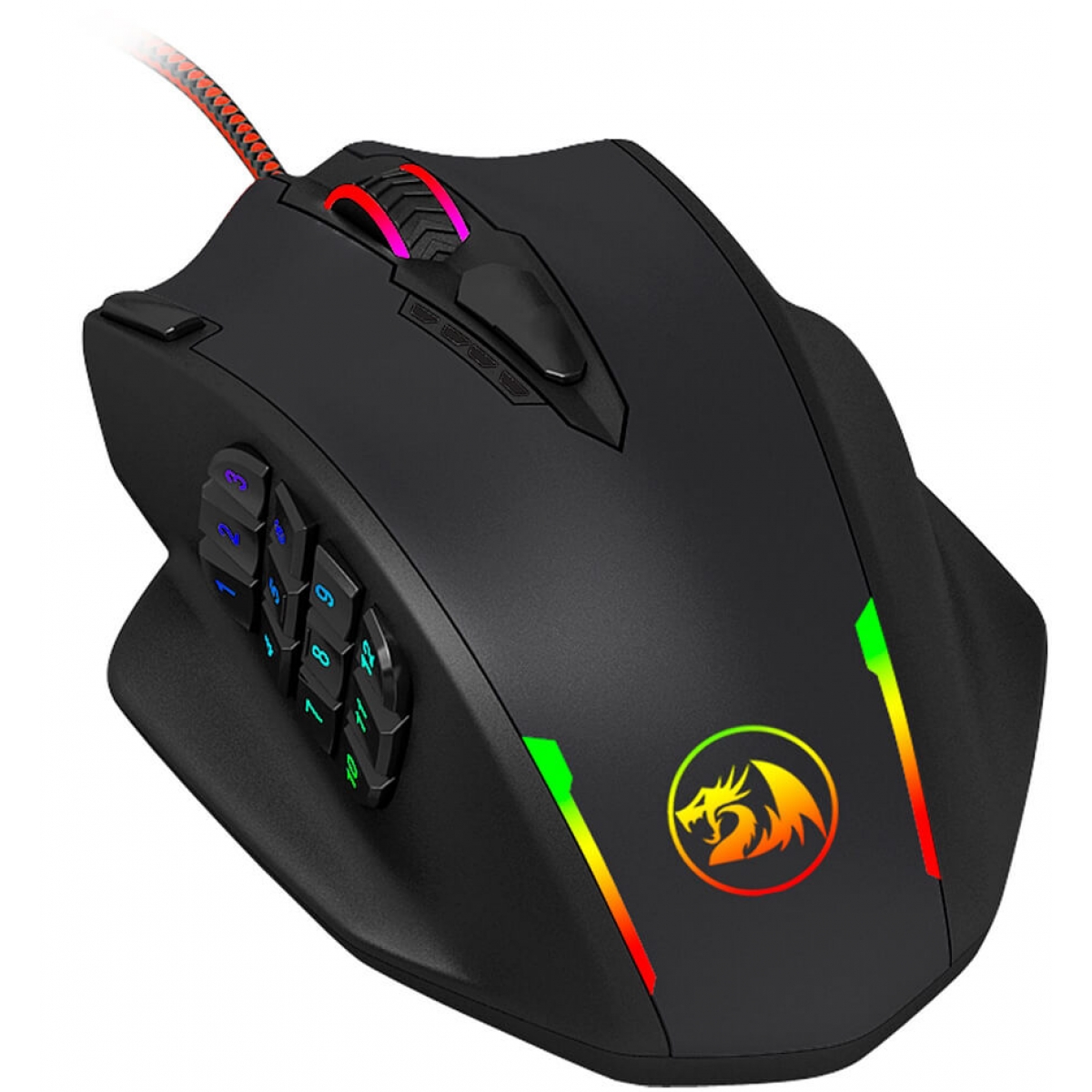 Mouse Gamer Redragon Impact M908 RGB, 12400 DPI, 12 botões programáveis, Black