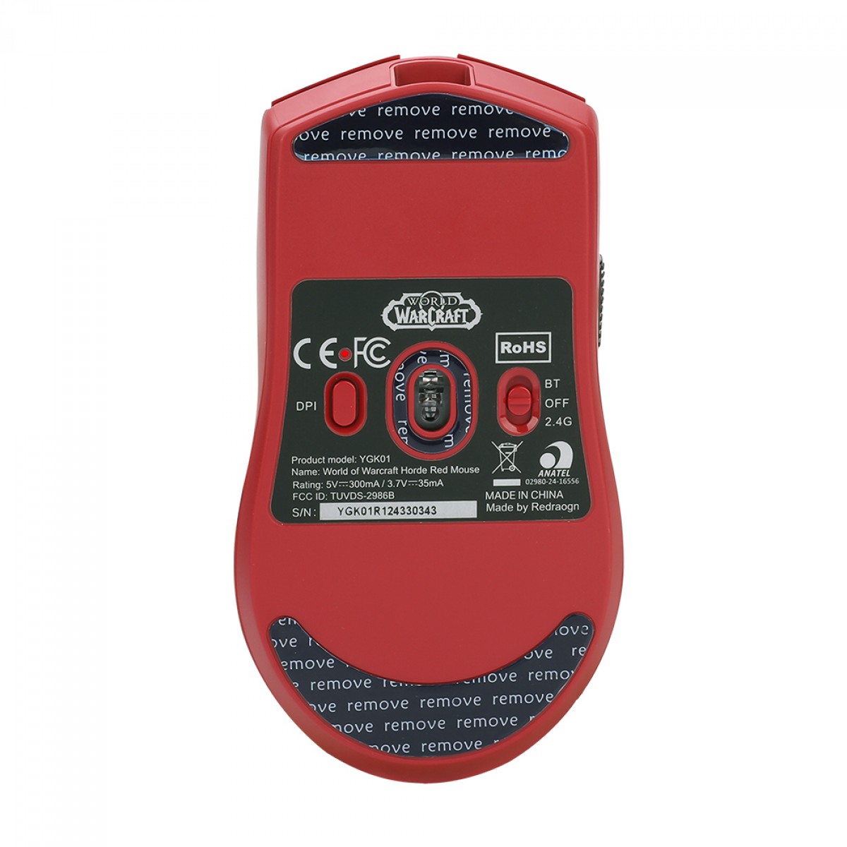 Mouse Gamer Redragon King Pro World of Warcraft Horda, Wireless, Bluetooth, 26000 DPI, PMW3395, 5 Botões Programáveis, Vermelho