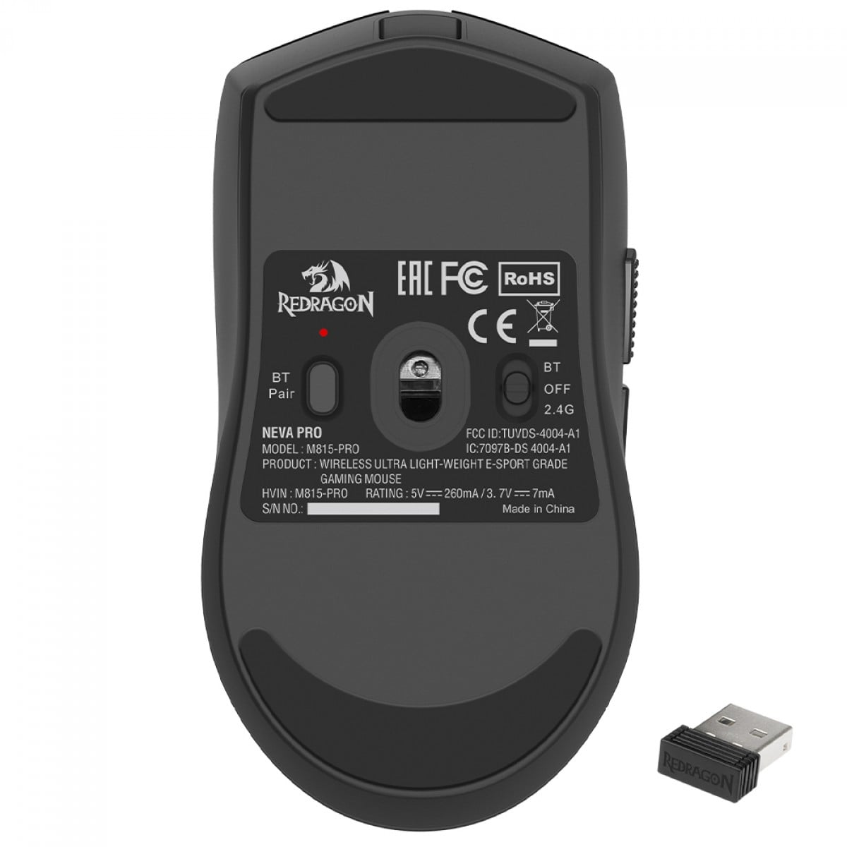 Mouse Gamer Redragon Neva Pro M815-PRO, Wireless, Bluetooth, 26000 DPI, Sensor PAW 3395, 6 Botões, Preto