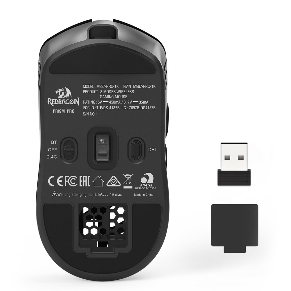 Mouse Gamer Redragon Prism Pro 1K, Tri-Mode, 26000 DPI, PAW3395, 5 Botões, Preto, M997-PRO-1K