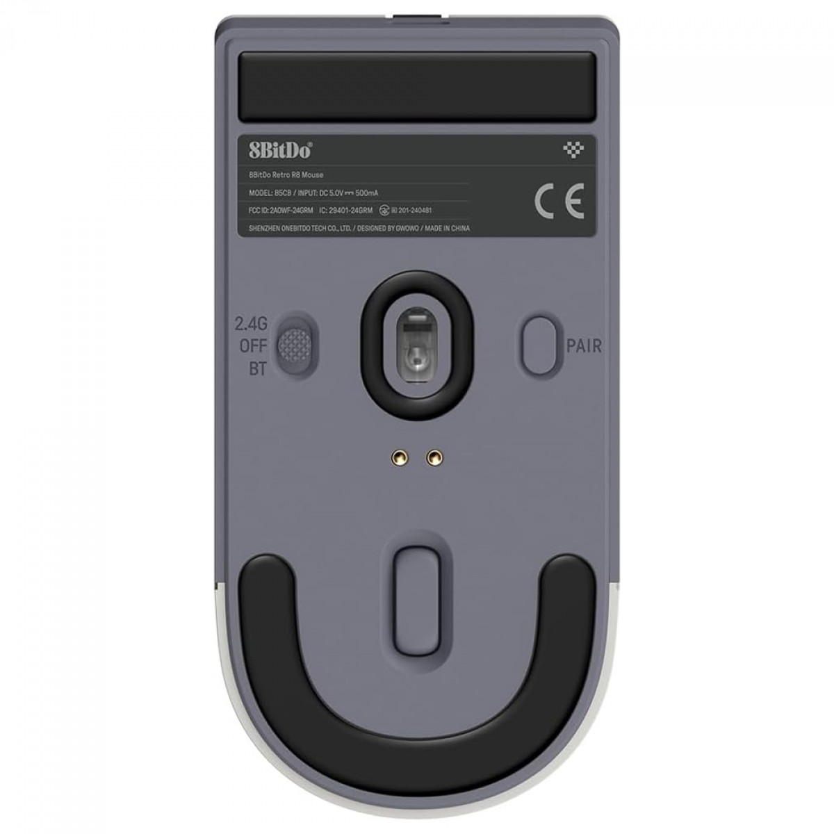 Mouse Gamer Retro 8BitDo R8 N Edition, Wireless/Bluetooth, 26000 DPI, 7 Botões, Sensor PAW 3395, Com Dock de Carregamento, Branco e Cinza, 85CB02