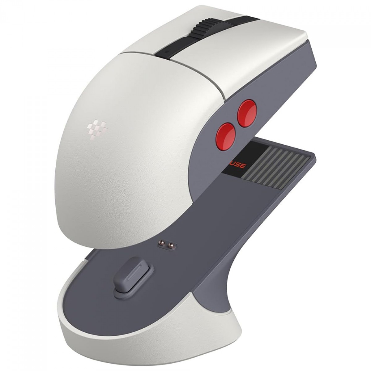 Mouse Gamer Retro 8BitDo R8 N Edition, Wireless/Bluetooth, 26000 DPI, 7 Botões, Sensor PAW 3395, Com Dock de Carregamento, Branco e Cinza, 85CB02