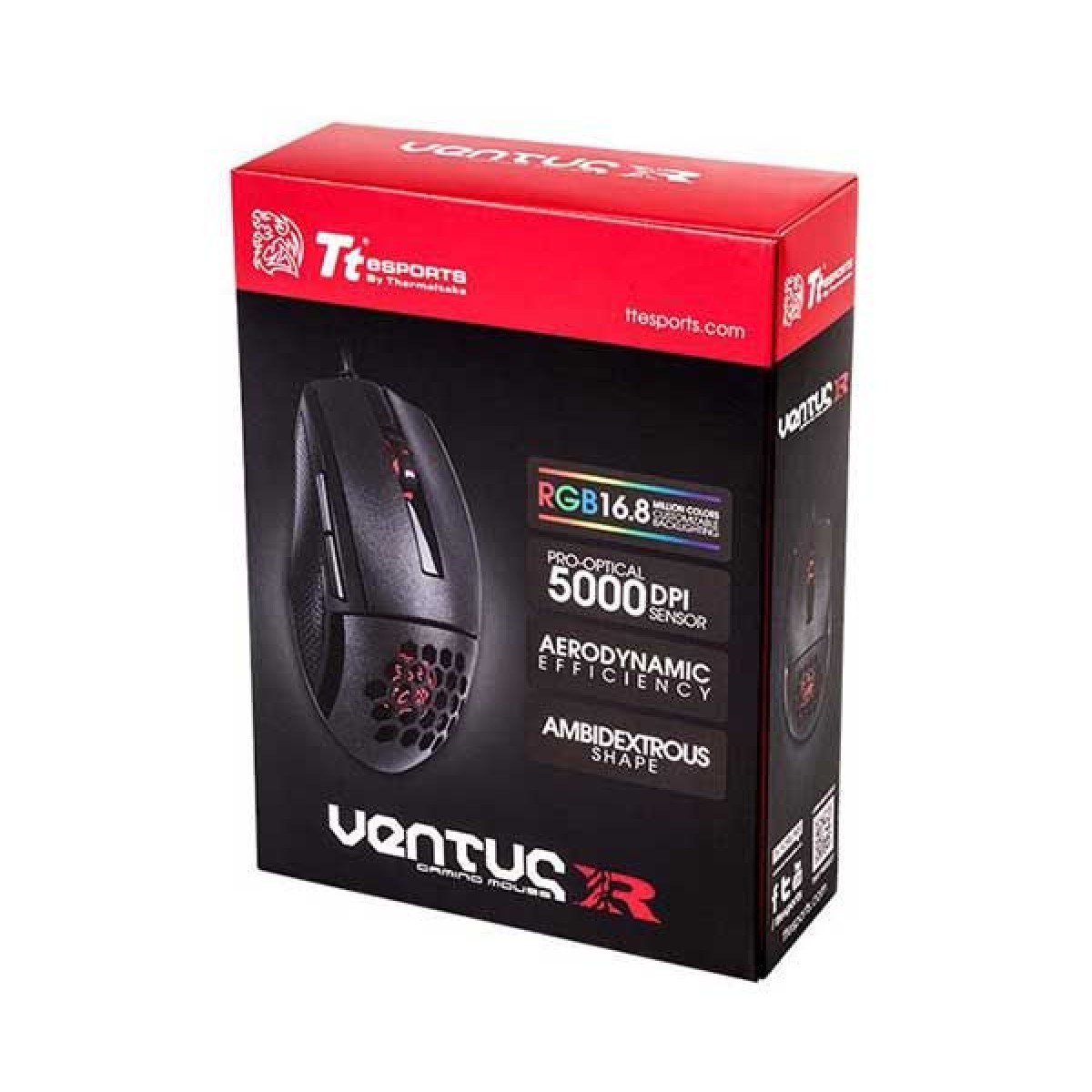 Mouse Gamer Thermaltake eSports Ventus R, 5000 DPI, RGB, 5 Botões, Black, MO-VER-WDOOBK-01