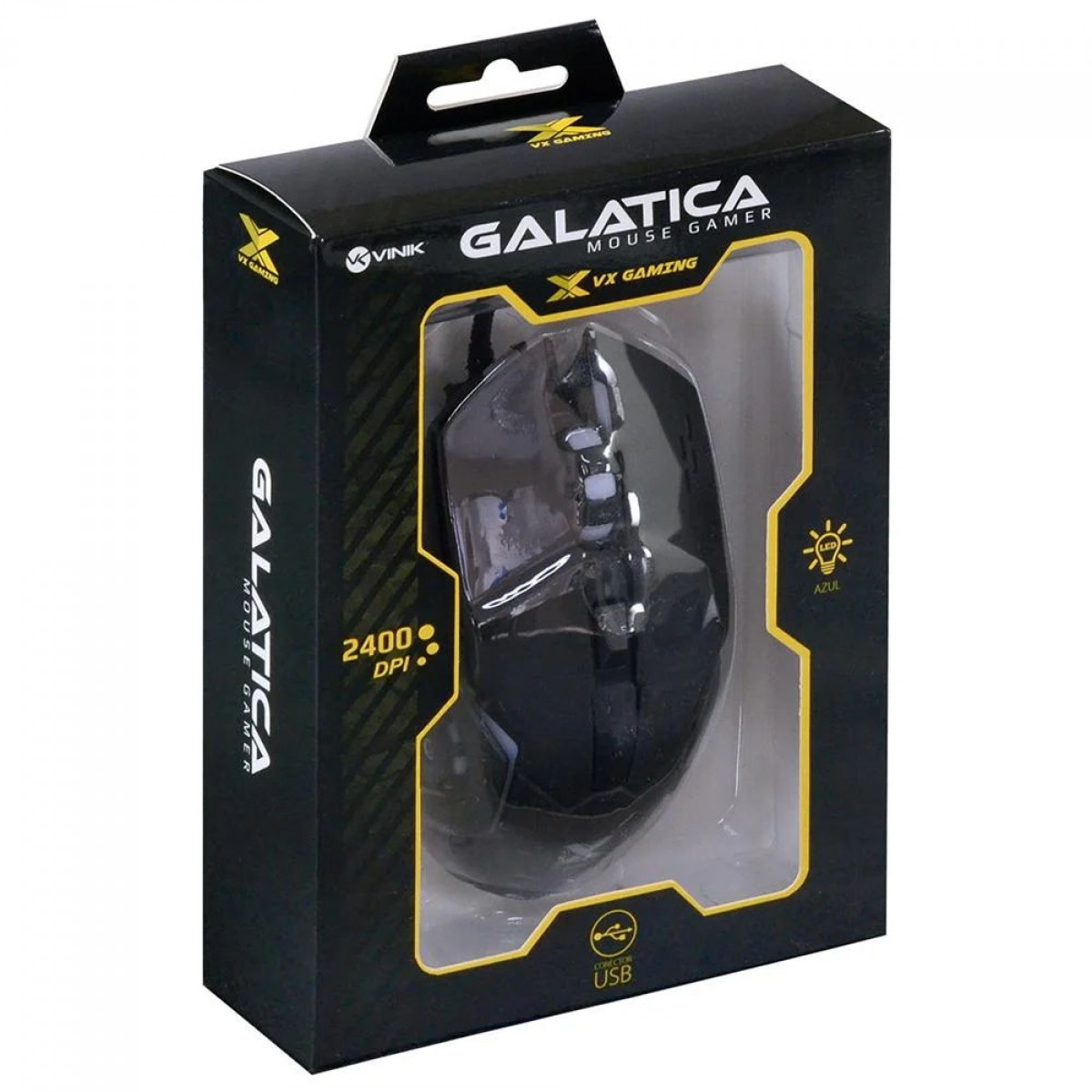 Mouse Gamer VX Gaming Galatica, USB, 2400 DPI, LED Azul, Preto 