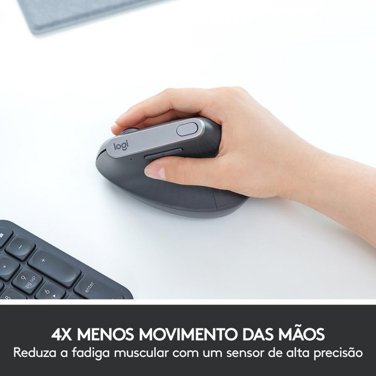 Mouse Logitech MX Vertical, Sem Fio/USB Unifying, Recarregável, 4000 DPI, 4 Botões, Grafite, 910-005449
